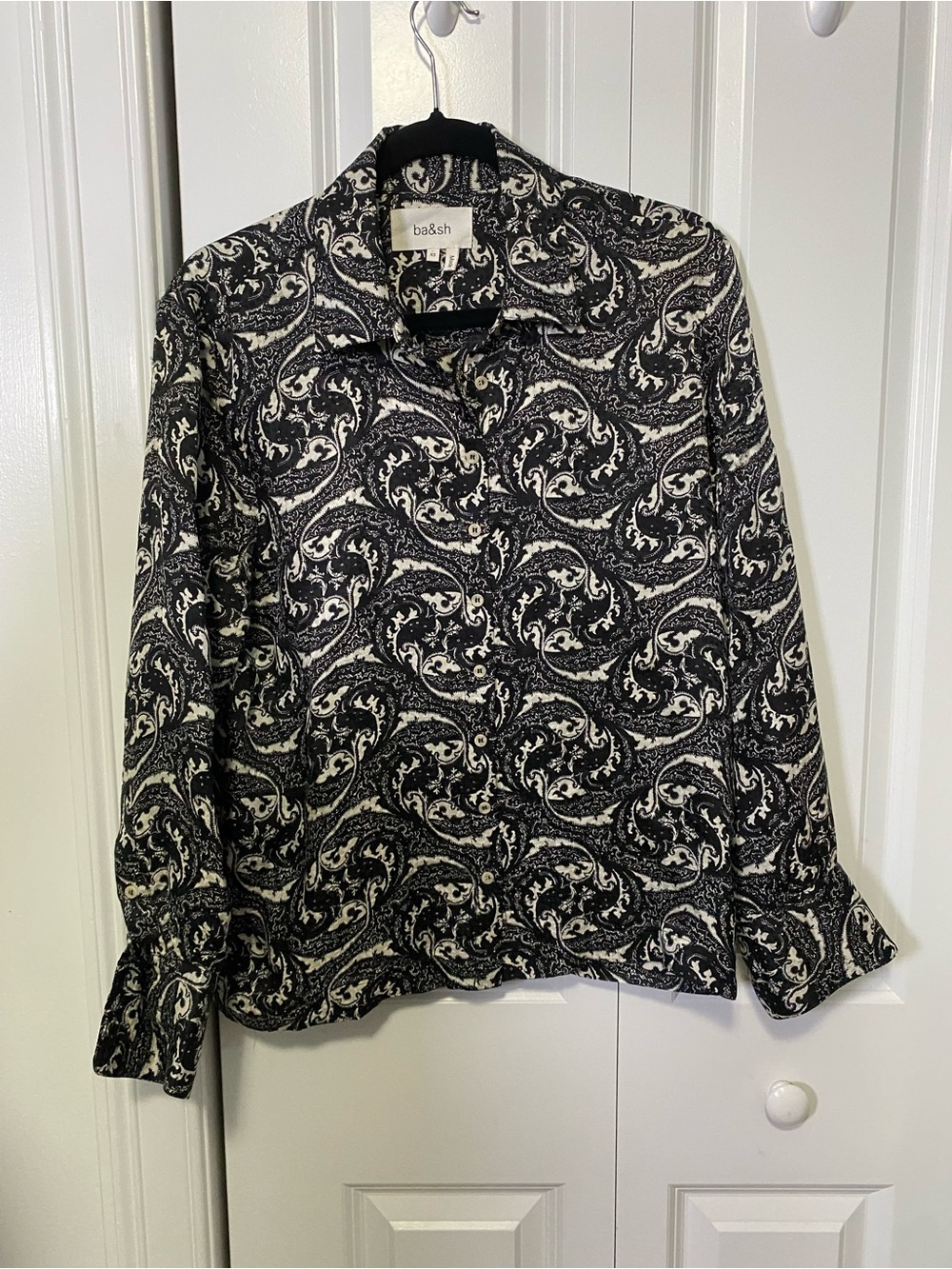 ba&sh Black and White Paisley Button-Down Shirt